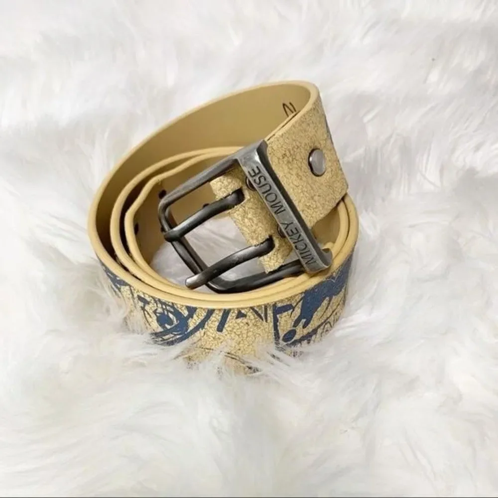 Disney Mickey Mouse Belt Faux Leather Silver Buckle Y2K 2000s Vibes